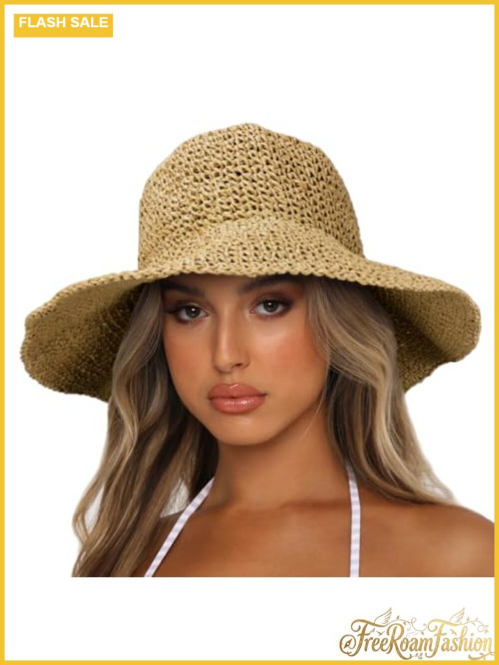 Womens Wide Brim Straw Sun Hat Foldable UPF50+ Beach Travel Hat